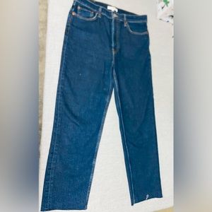 RE/DONE 90s Comfy Straight Leg  High Rise Raw Hem Jeans in Dark Rinse  Sz 29